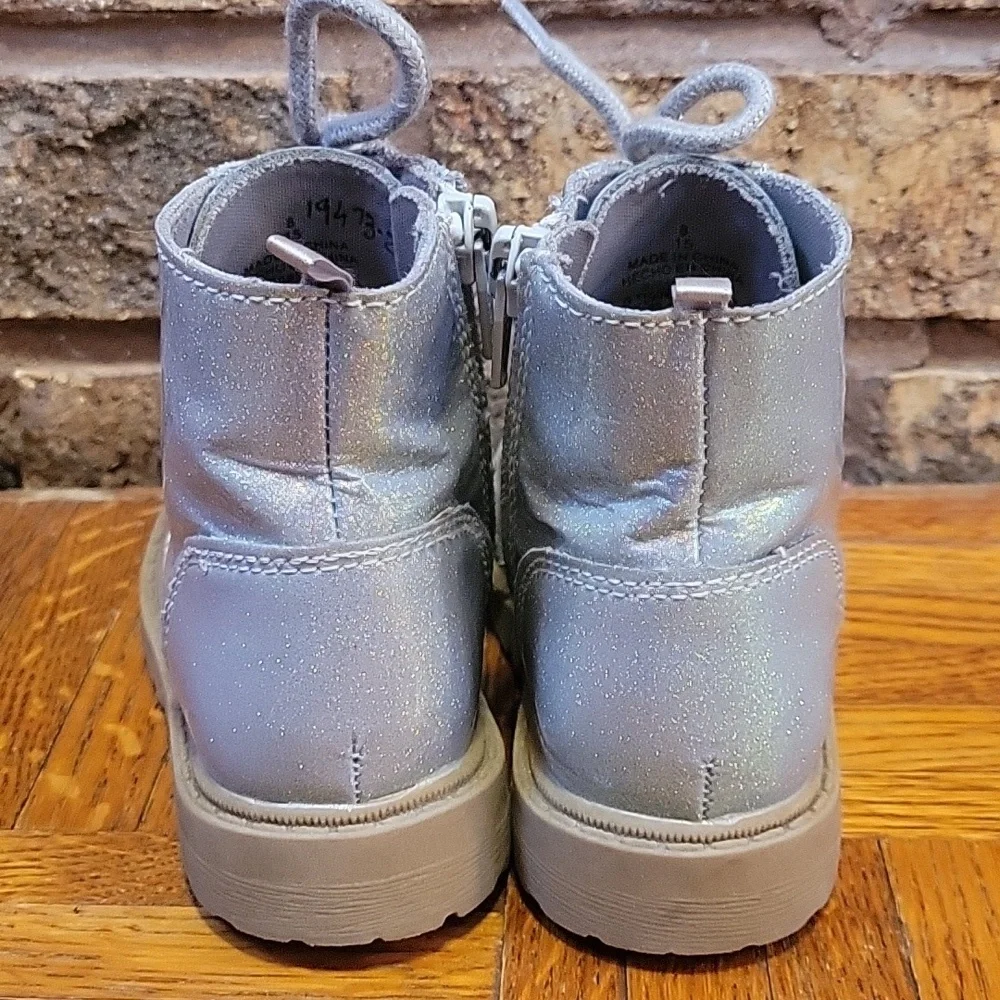 Old Navy Combat Boots Glitter Silver Toddler Size 8